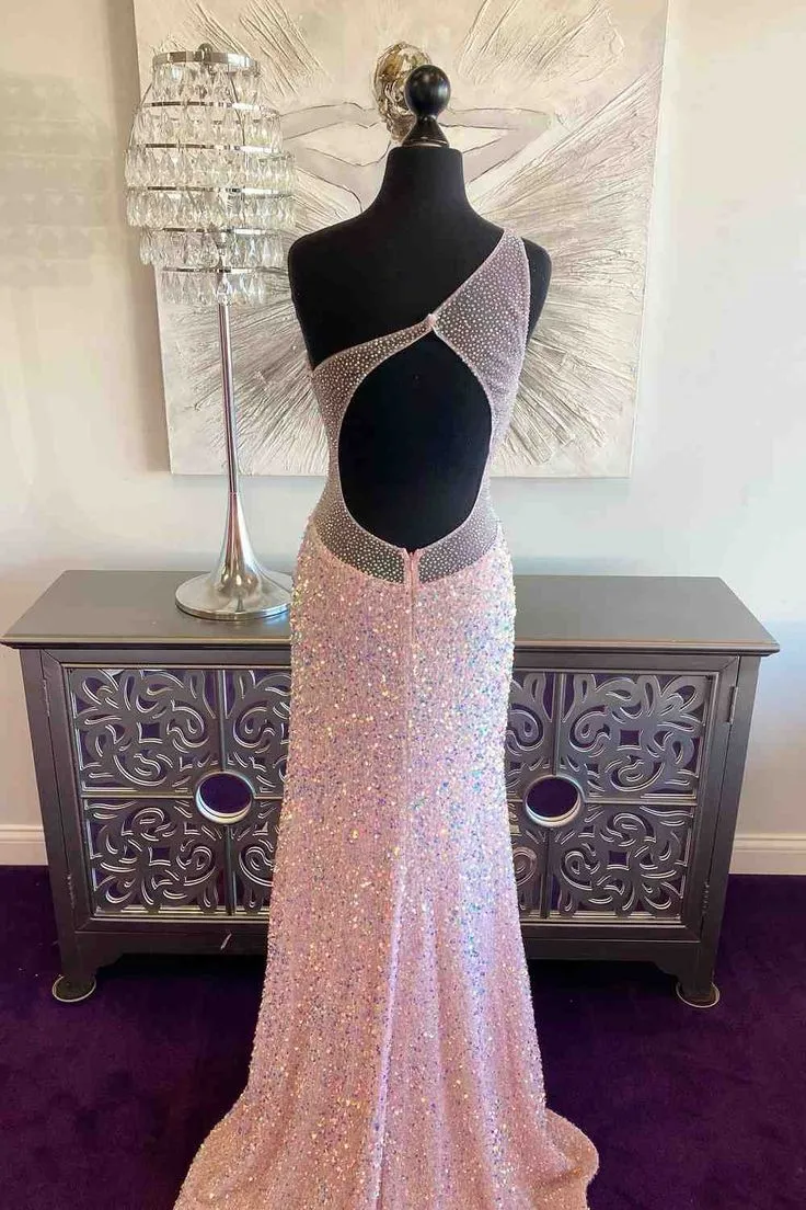 2025 One Shoulder Pink Long Prom Dresses Mermaid Formal Gown
