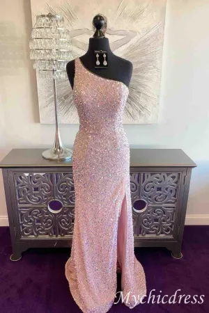 2025 One Shoulder Pink Long Prom Dresses Mermaid Formal Gown