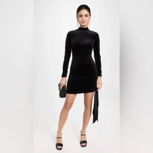 $248 LIKELY Revolve Welcox Mini Dress Black‎ velvet asymmetrical mockneck formal
