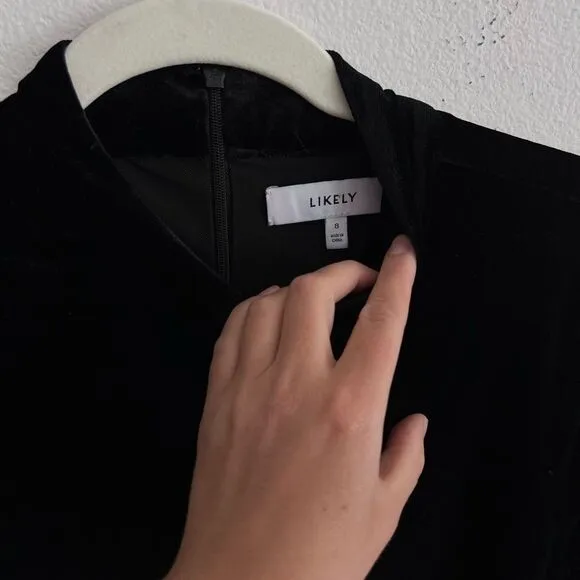 $248 LIKELY Revolve Welcox Mini Dress Black‎ velvet asymmetrical mockneck formal