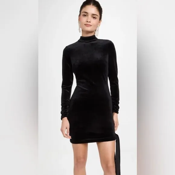 $248 LIKELY Revolve Welcox Mini Dress Black‎ velvet asymmetrical mockneck formal
