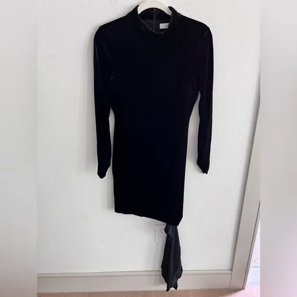 $248 LIKELY Revolve Welcox Mini Dress Black‎ velvet asymmetrical mockneck formal