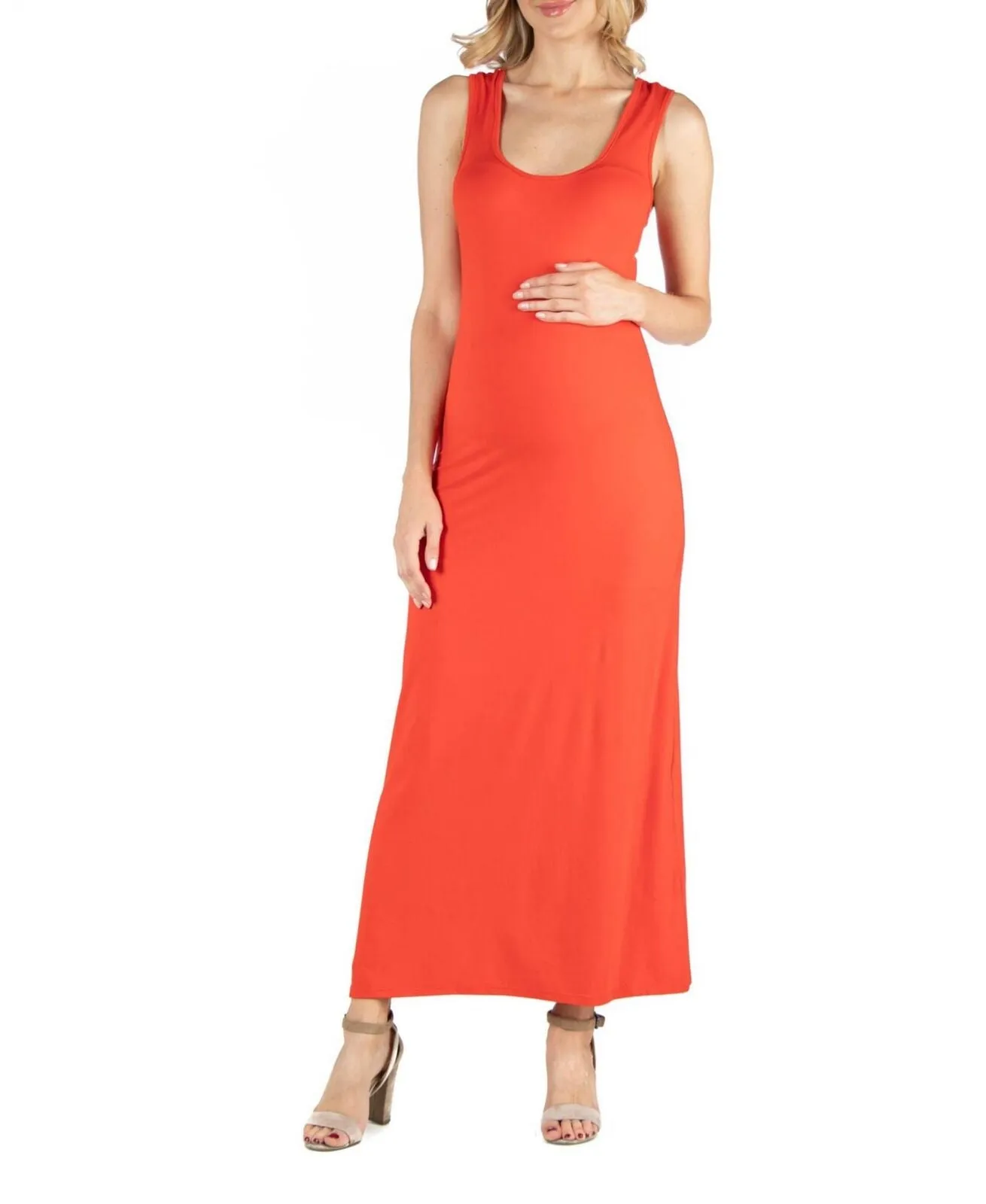 24seven Comfort Apparel Women Maternity Maxi Dress with Racerback Detail M020679