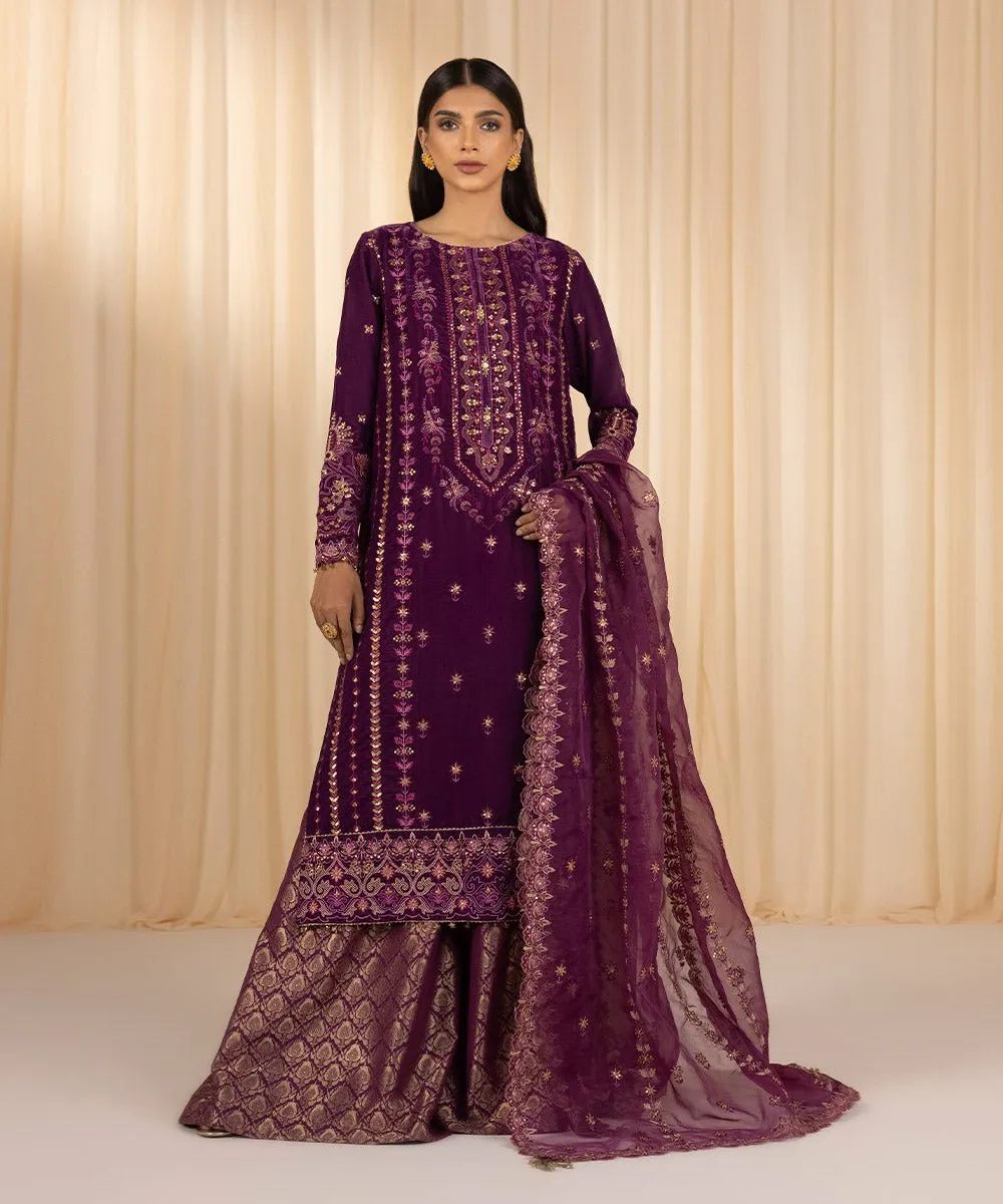 3 Piece - Embroidered Velvet Suit