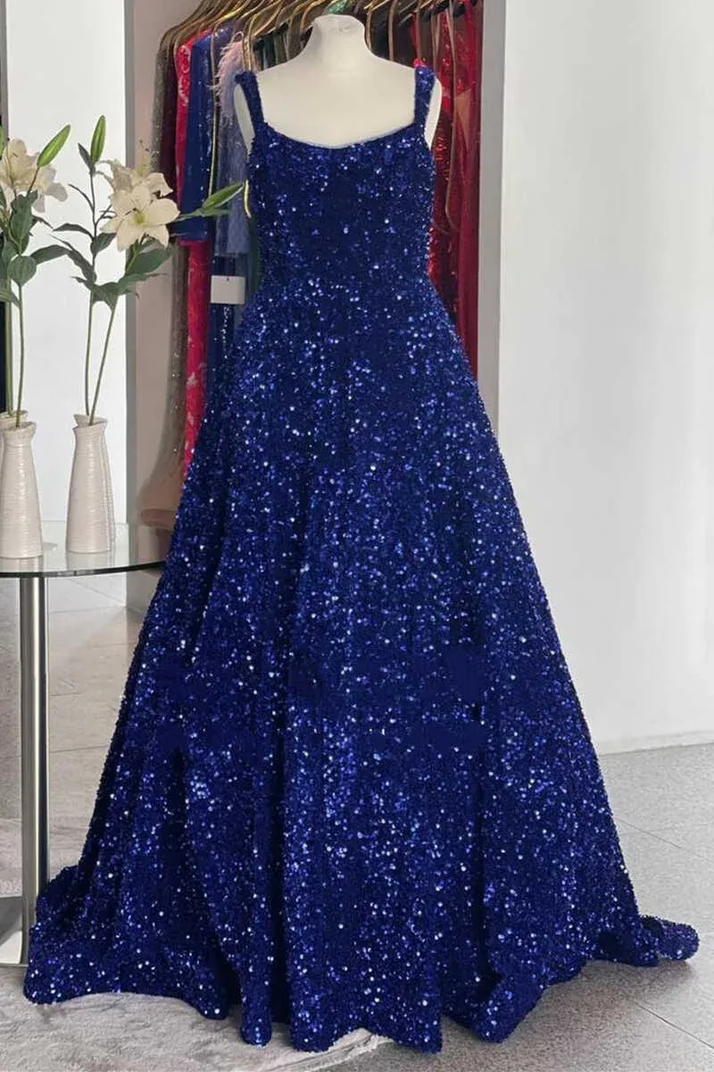 A-line Burgundy Velvet Sequins Prom Dress with Pockets Sweep Train