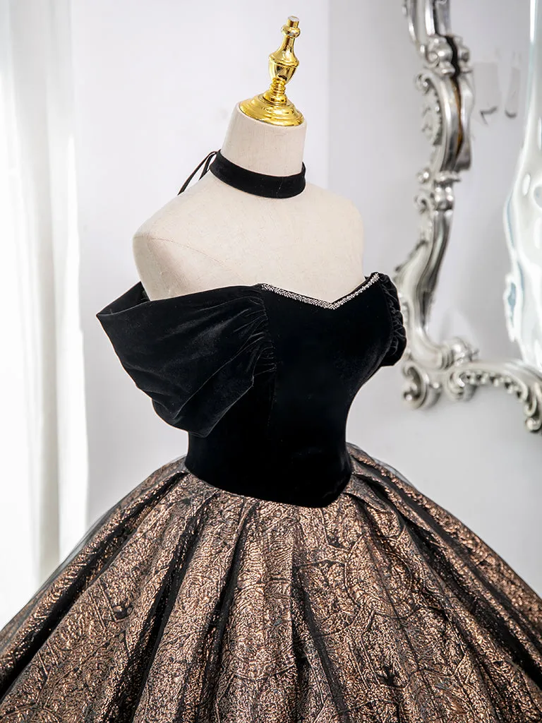 A-Line Off Shoulder Tulle Black Long Prom Dress, Black Long Formal Dress