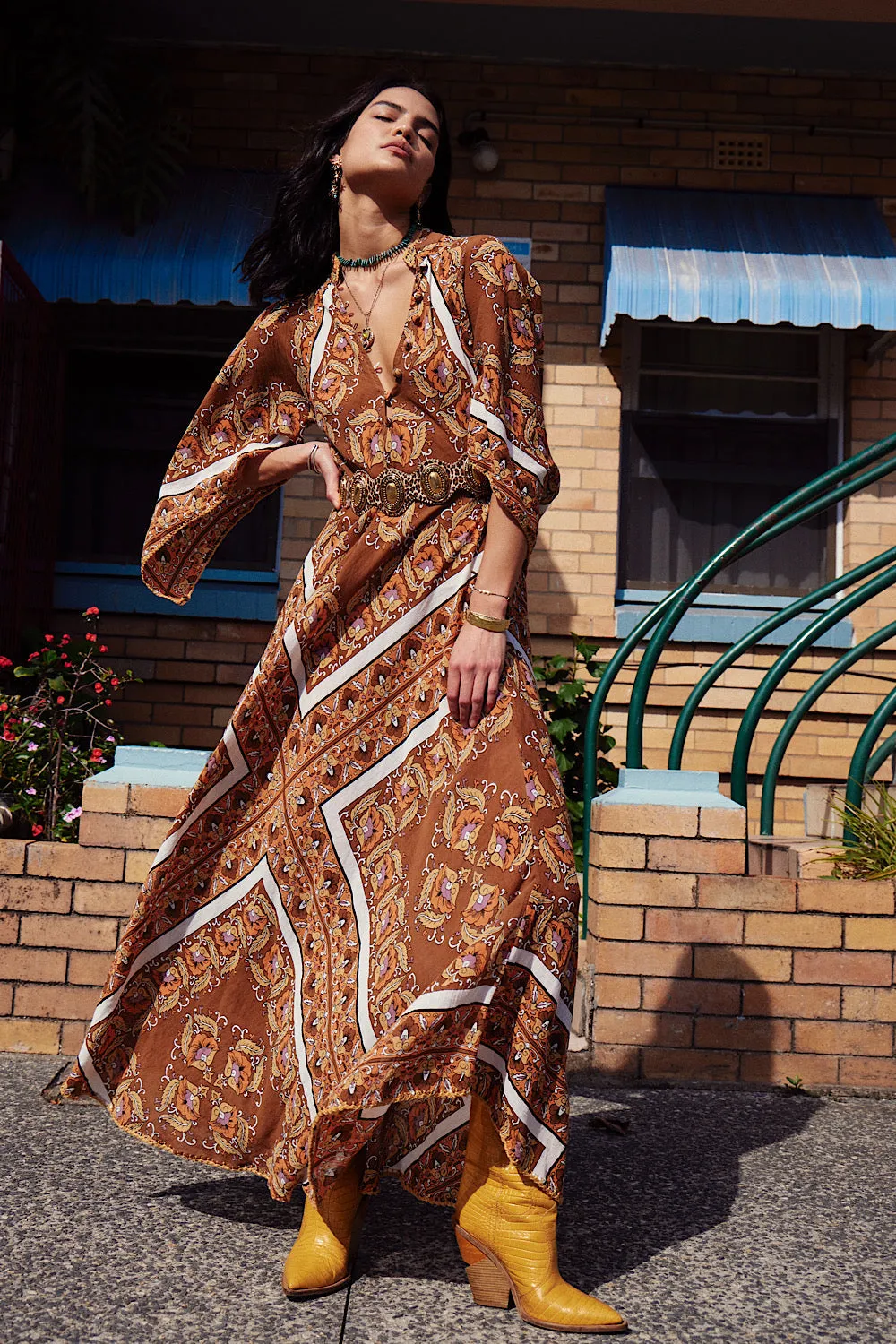 Alabama Getaway Maxi Caftan Dress - falling leaves