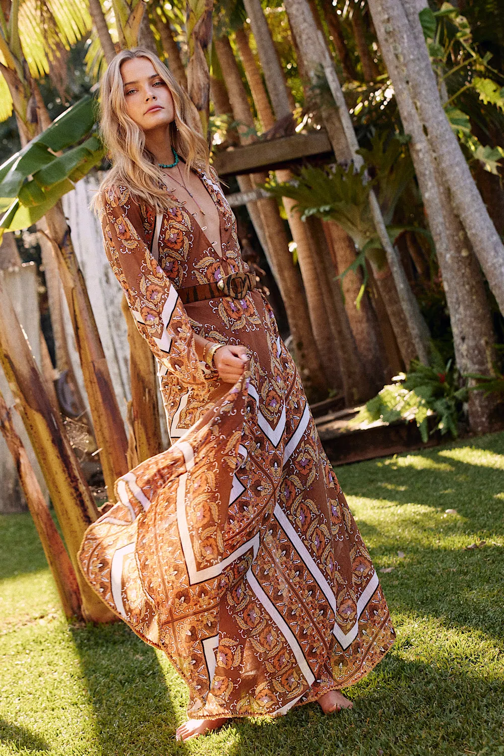 Alabama Getaway Maxi Caftan Dress - falling leaves