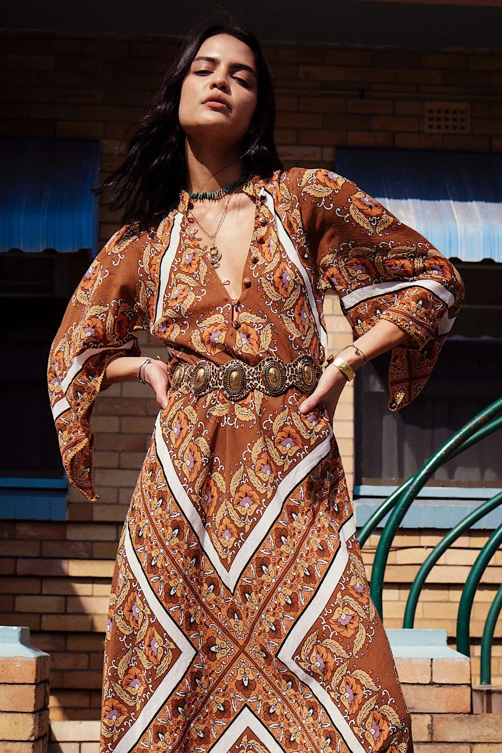 Alabama Getaway Maxi Caftan Dress - falling leaves
