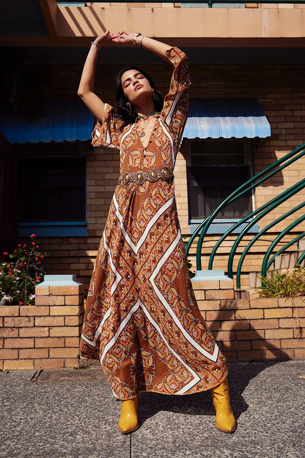 Alabama Getaway Maxi Caftan Dress - falling leaves