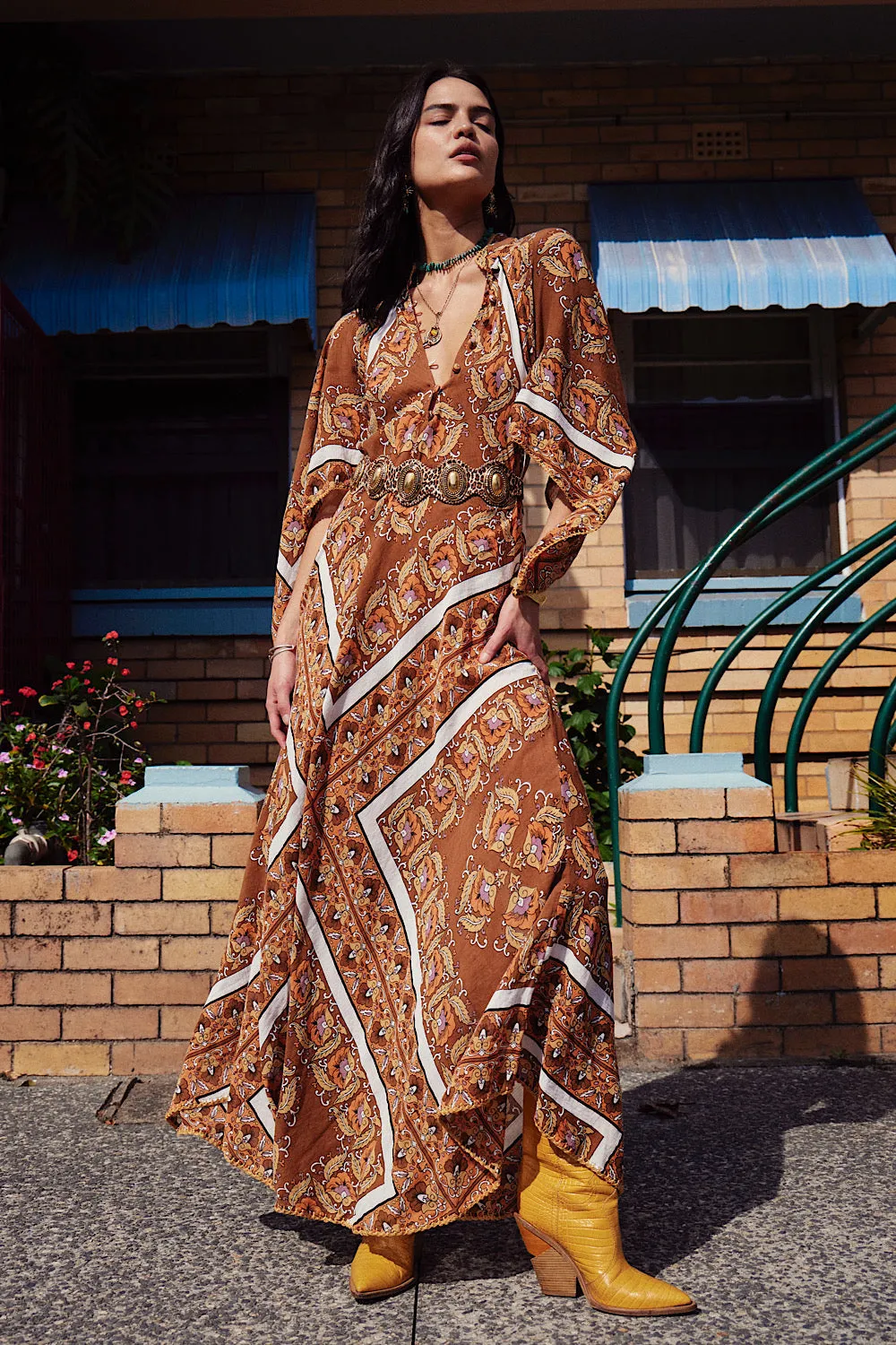 Alabama Getaway Maxi Caftan Dress - falling leaves