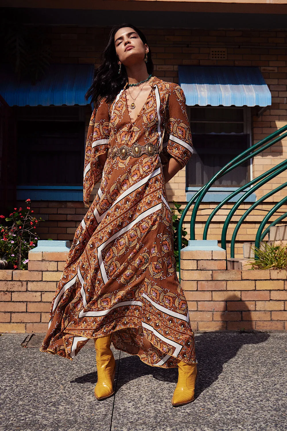 Alabama Getaway Maxi Caftan Dress - falling leaves