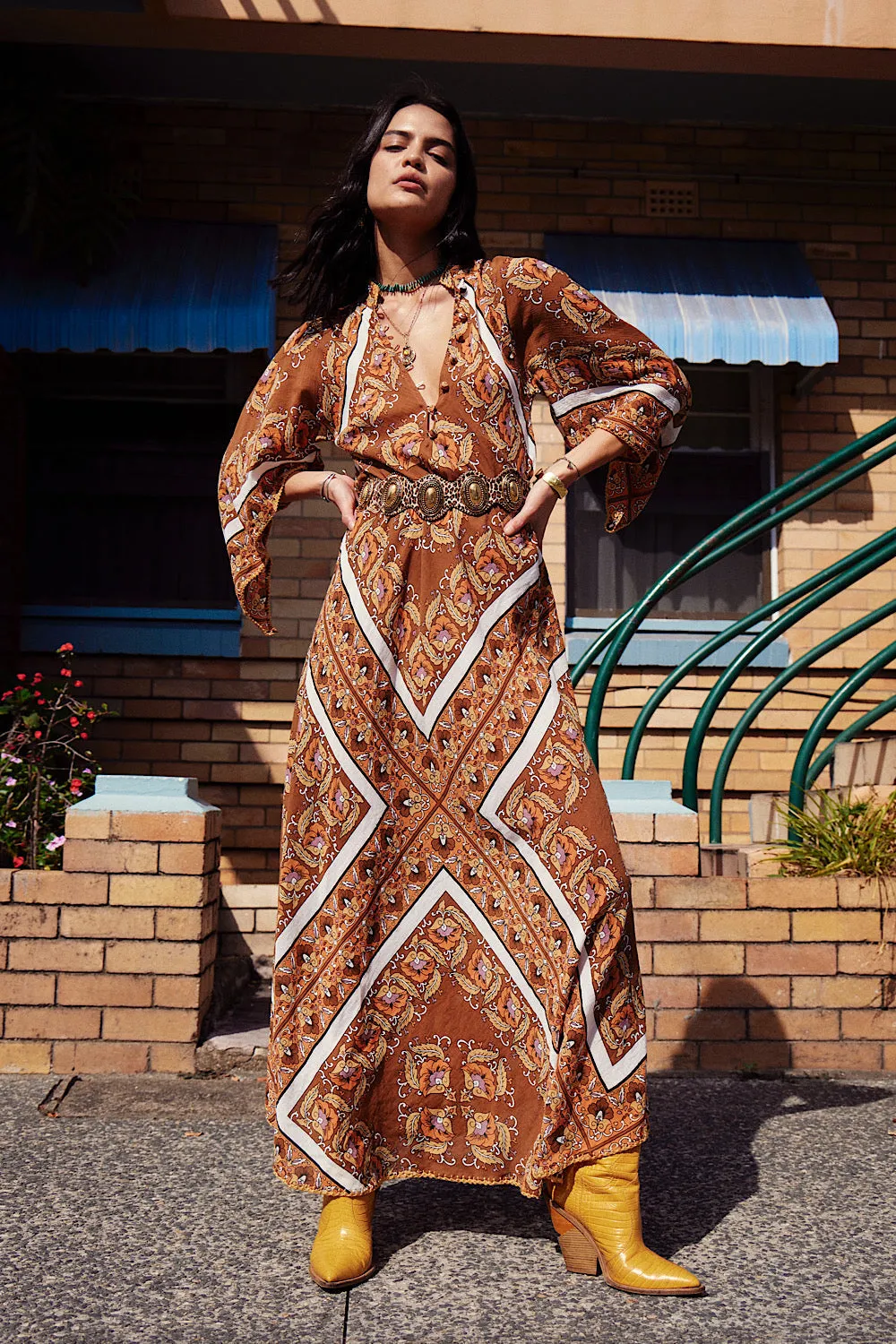 Alabama Getaway Maxi Caftan Dress - falling leaves