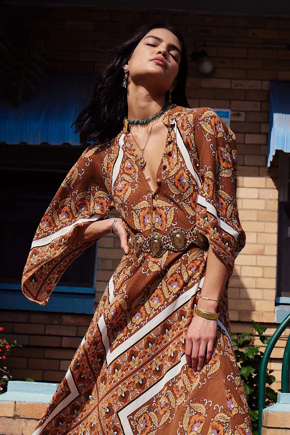 Alabama Getaway Maxi Caftan Dress - falling leaves
