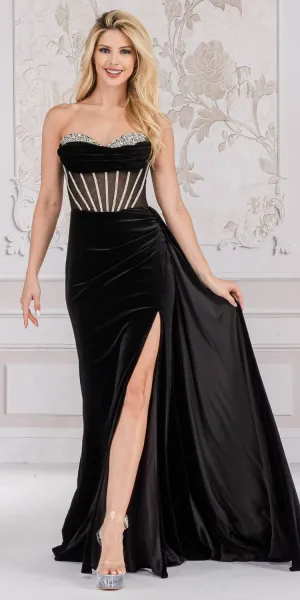 Amelia Couture 5051 Floor Length Strapless Sweetheart Fitted Slit Formal Gown