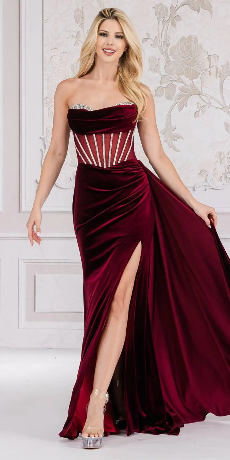Amelia Couture 5051 Floor Length Strapless Sweetheart Fitted Slit Formal Gown
