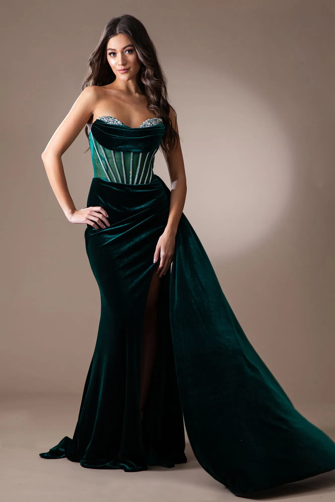 Amelia Couture 5051 Floor Length Strapless Sweetheart Fitted Slit Formal Gown