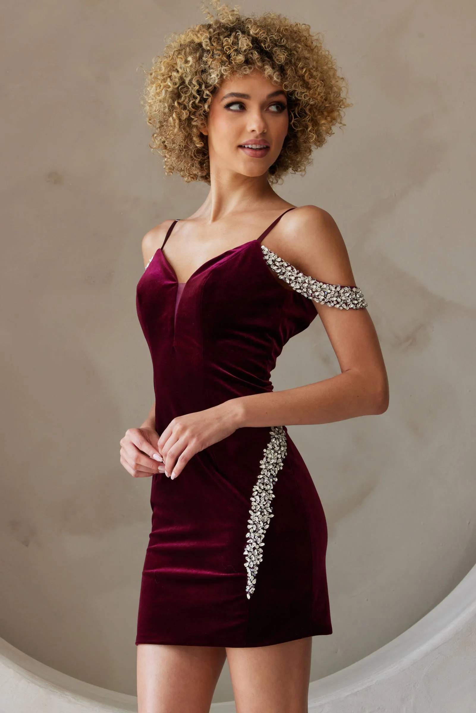 Amelia Couture 6022s Dress Fitted Velvet Off the Shoulder Cocktail