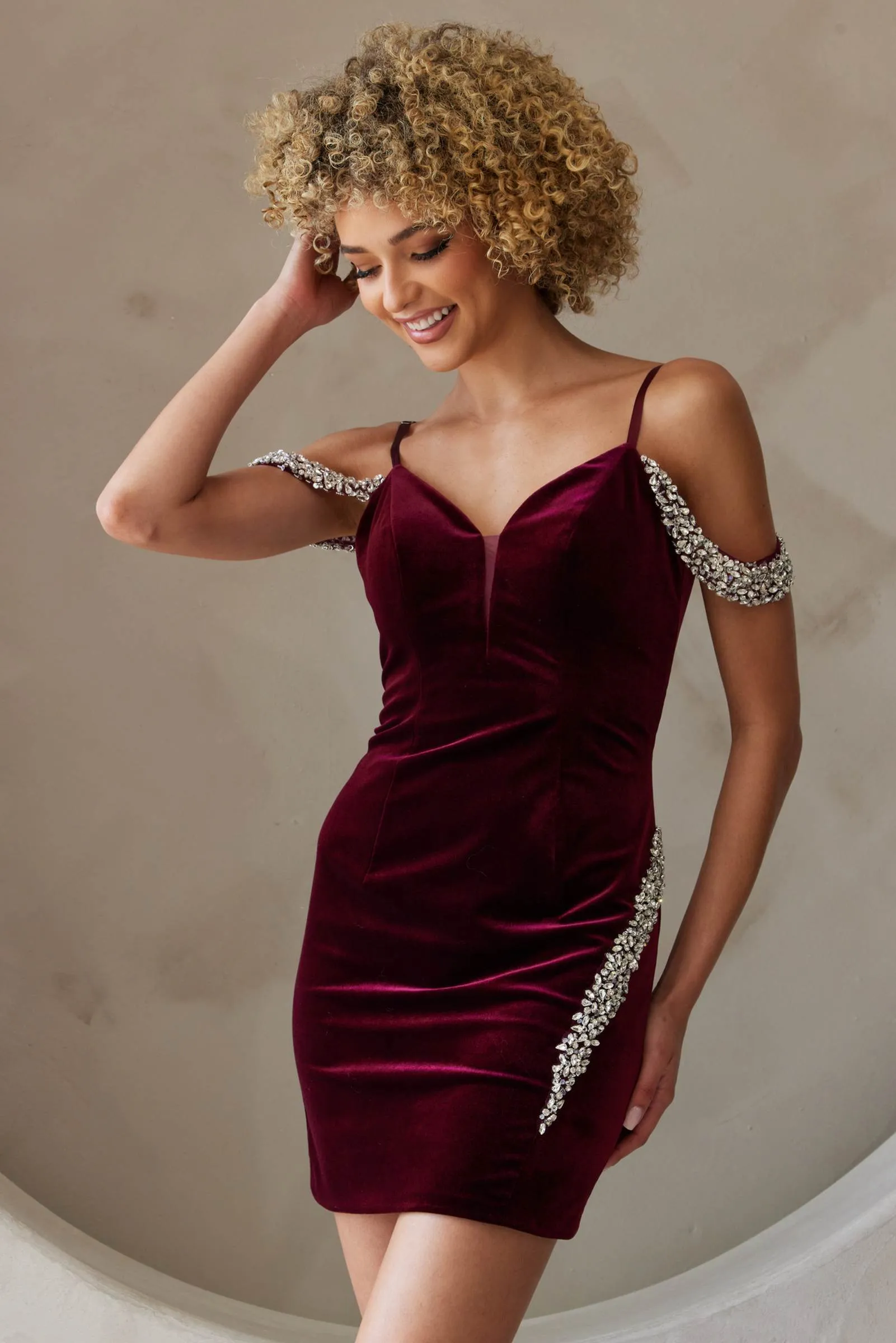 Amelia Couture 6022s Dress Fitted Velvet Off the Shoulder Cocktail
