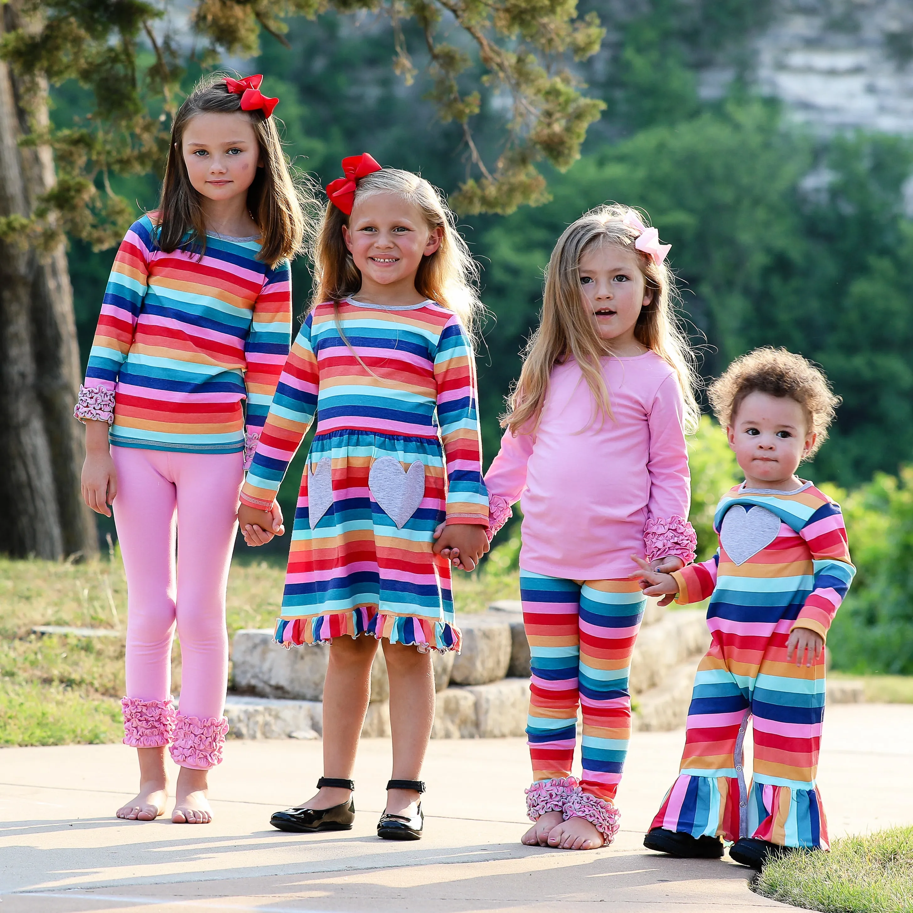 AnnLoren Baby Big Girls Boutique Fall Rainbow Hearts Cotton Winter Dress