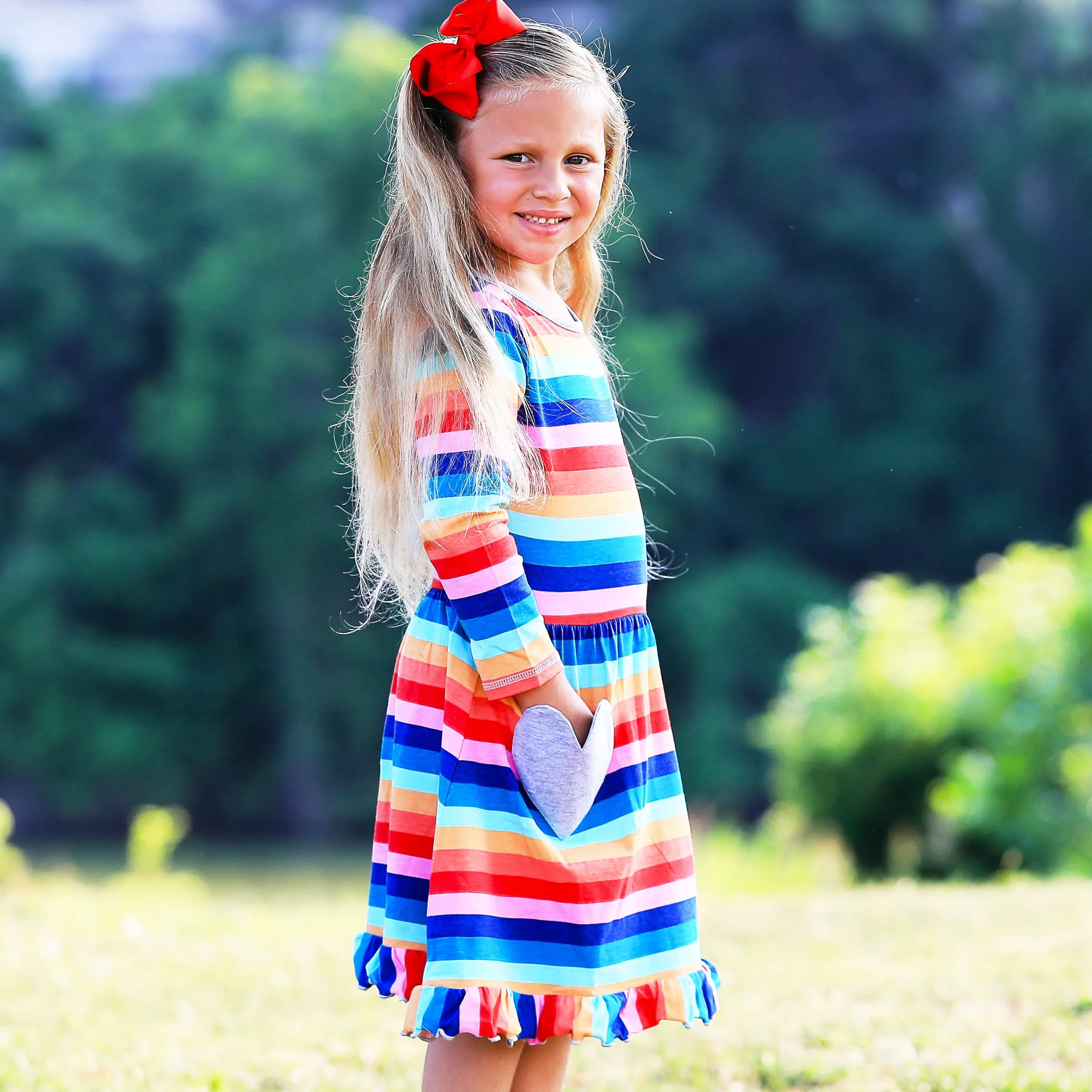 AnnLoren Baby Big Girls Boutique Fall Rainbow Hearts Cotton Winter Dress