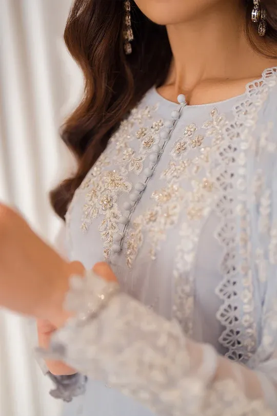 Azure Luxury Chiffon Embroidered Unstitched Collection Serenity Sky