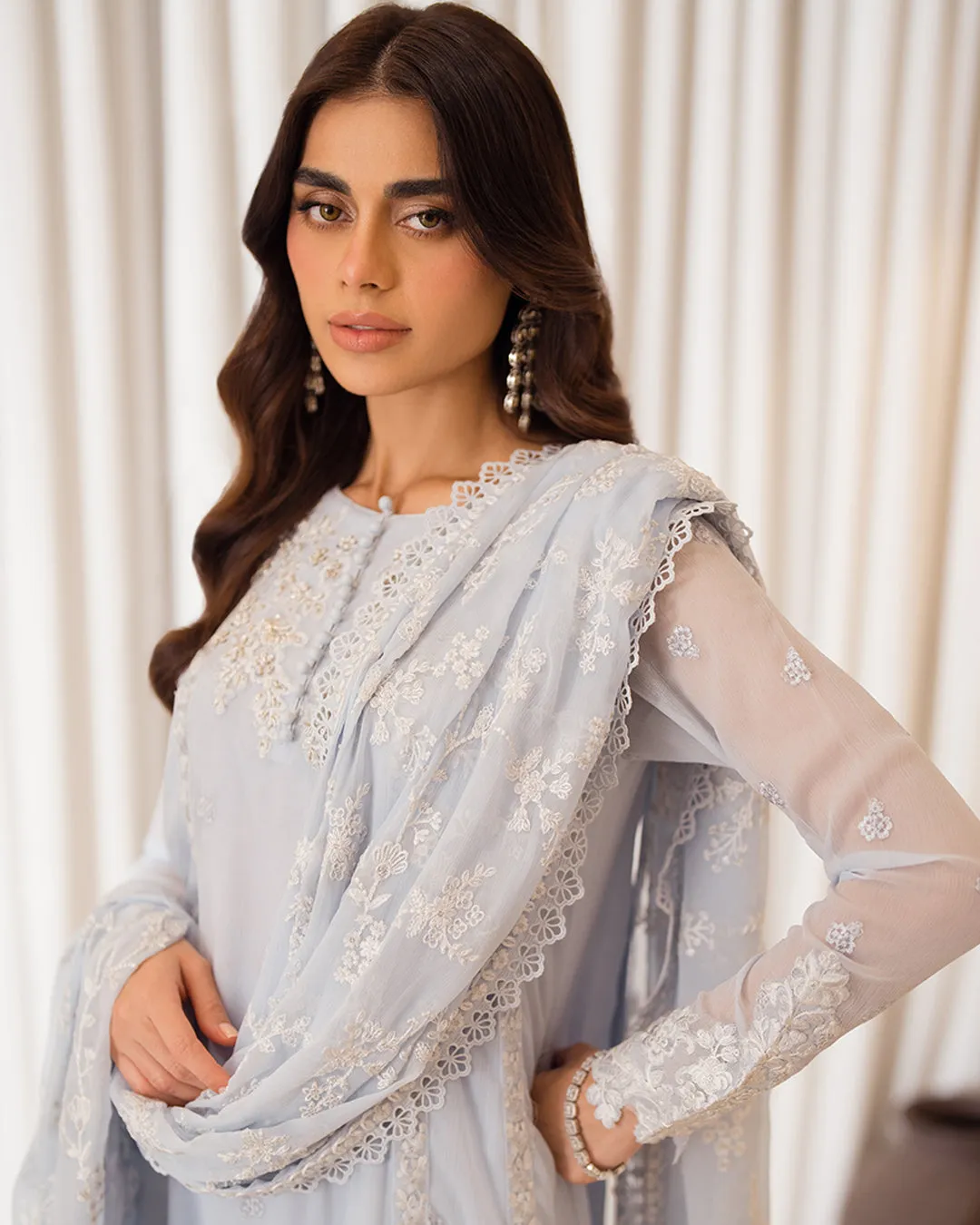 Azure Luxury Chiffon Embroidered Unstitched Collection Serenity Sky