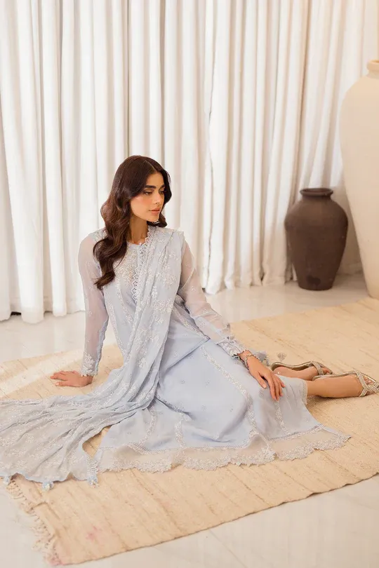 Azure Luxury Chiffon Embroidered Unstitched Collection Serenity Sky