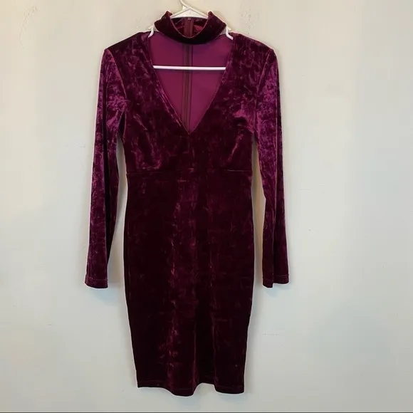 BARDOT burgundy velvet choker mini dress