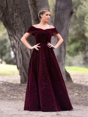 Bateau Neckline Velvet Floor Length Prom Dresses