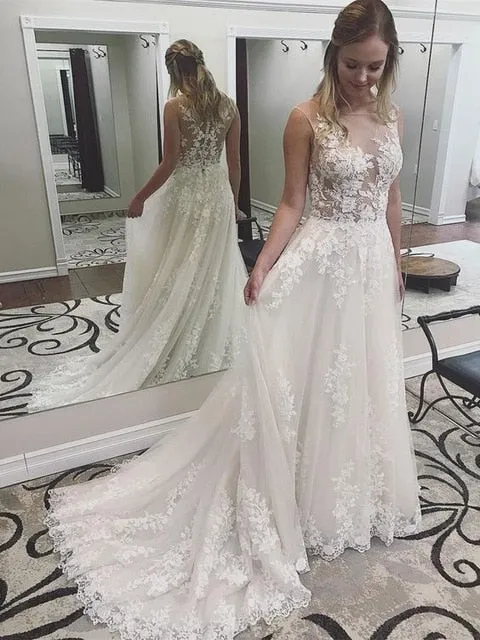 Beautiful Beach Wedding Dress Tulle With Appliques A Line Boho Inspired Free Shipping