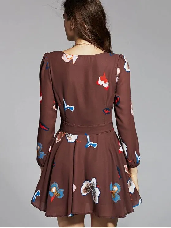 BerryBetty - Fashion Long Sleeve Chiffon Surplice Dress