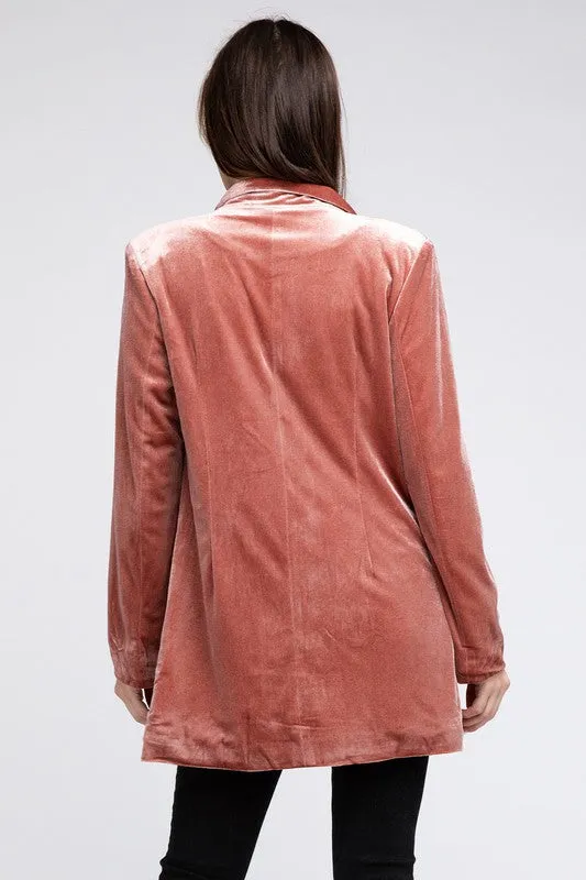 BiBi Shiny Velvet Peak Lapel Single Blazer