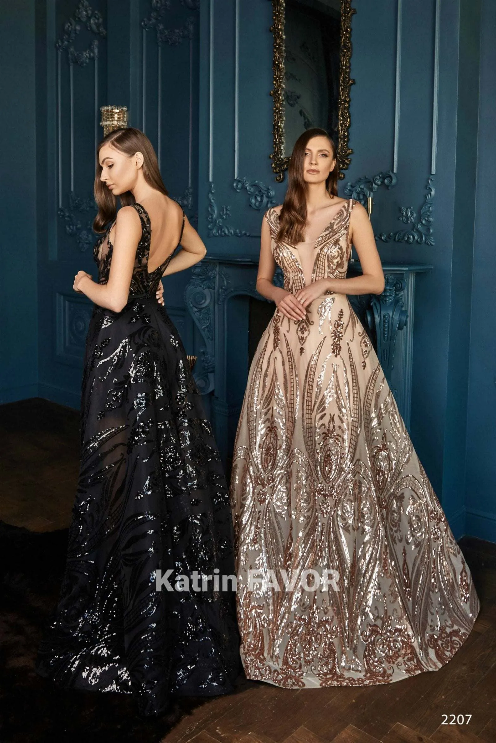 Black and lace dress Sequin evening wedding dress