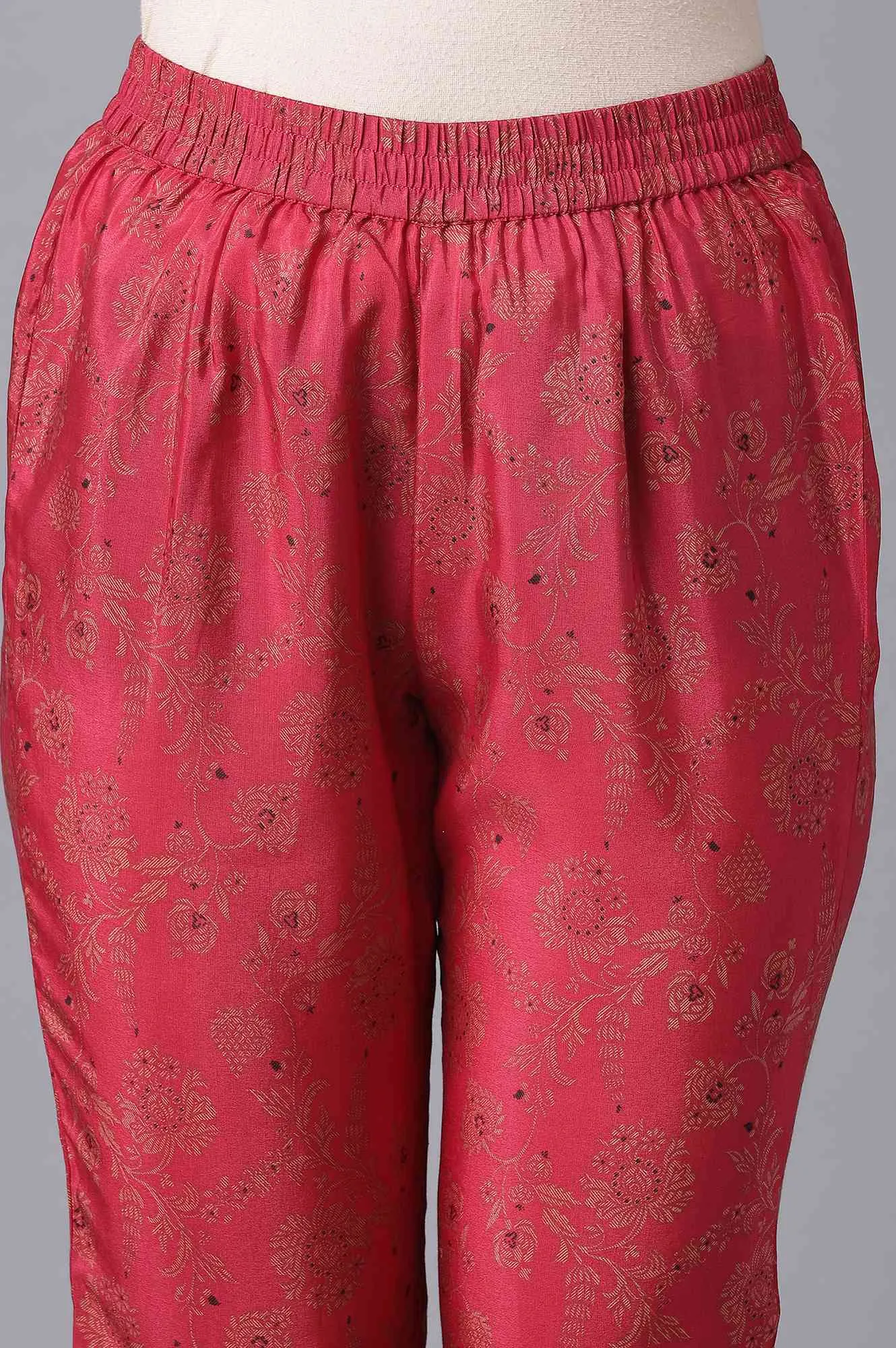 Black Embroidered kurta-Red Trousers Set