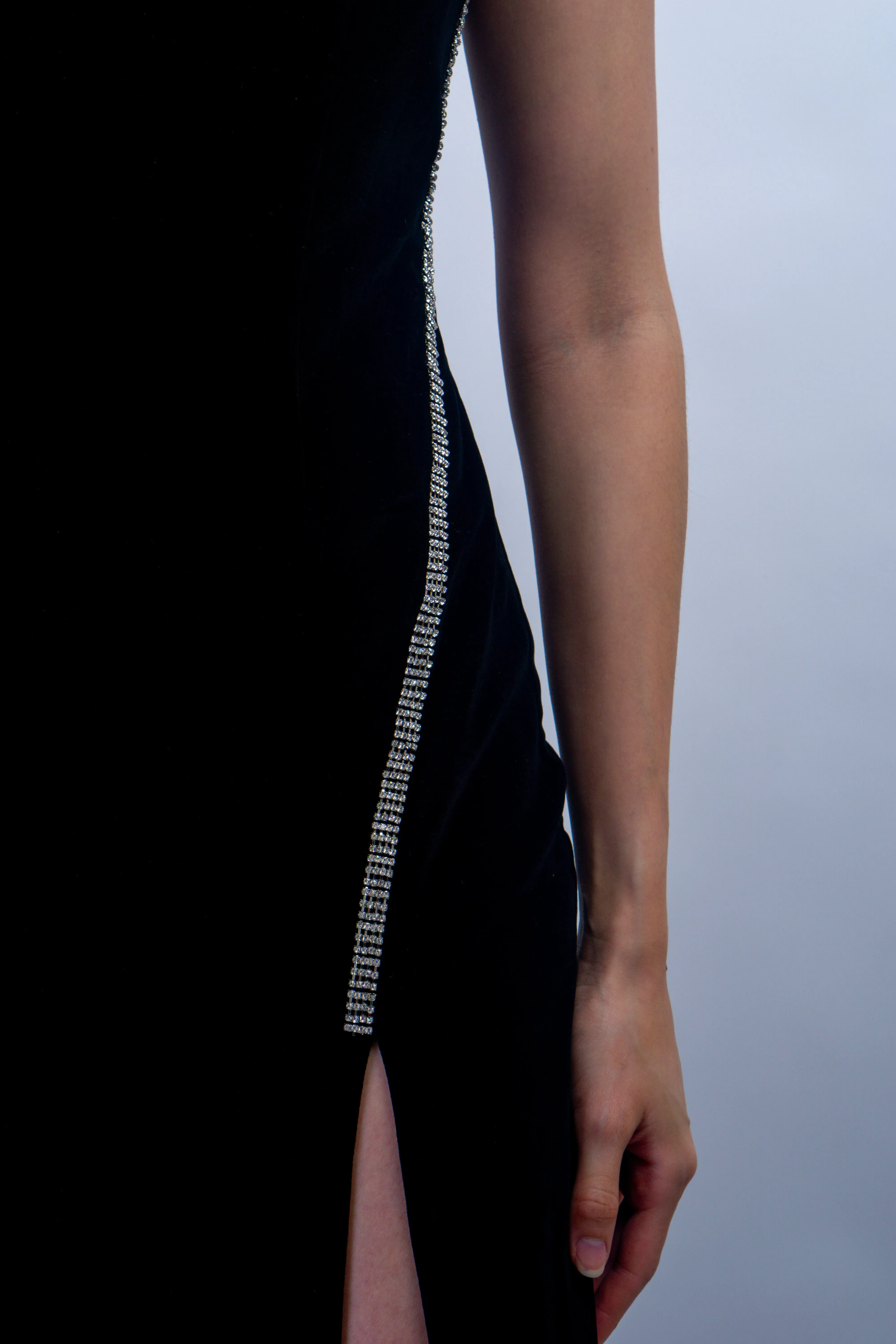 Black Jewel Trim Velvet Dress