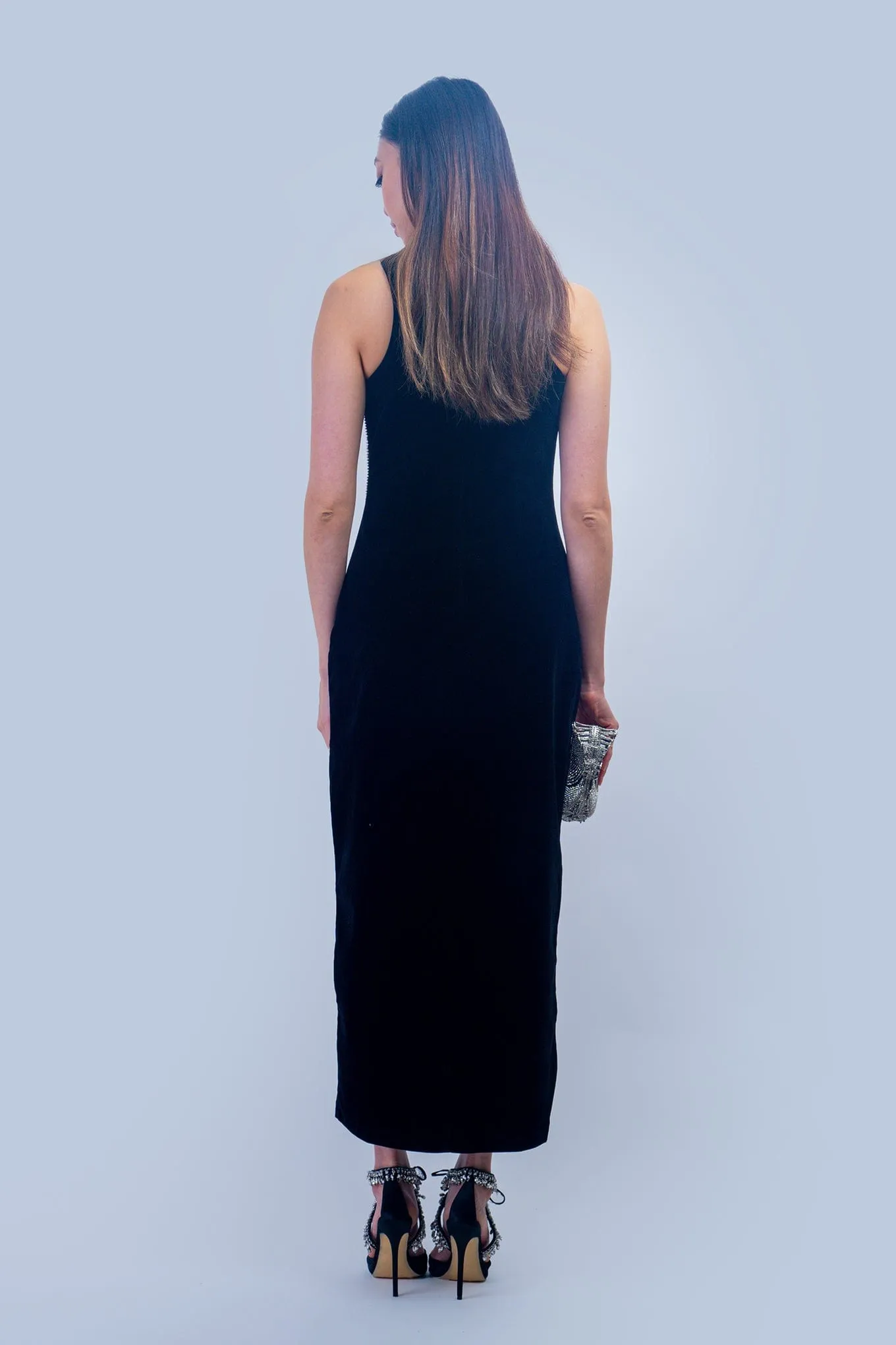 Black Jewel Trim Velvet Dress