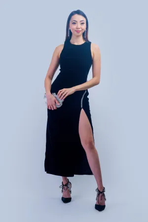 Black Jewel Trim Velvet Dress