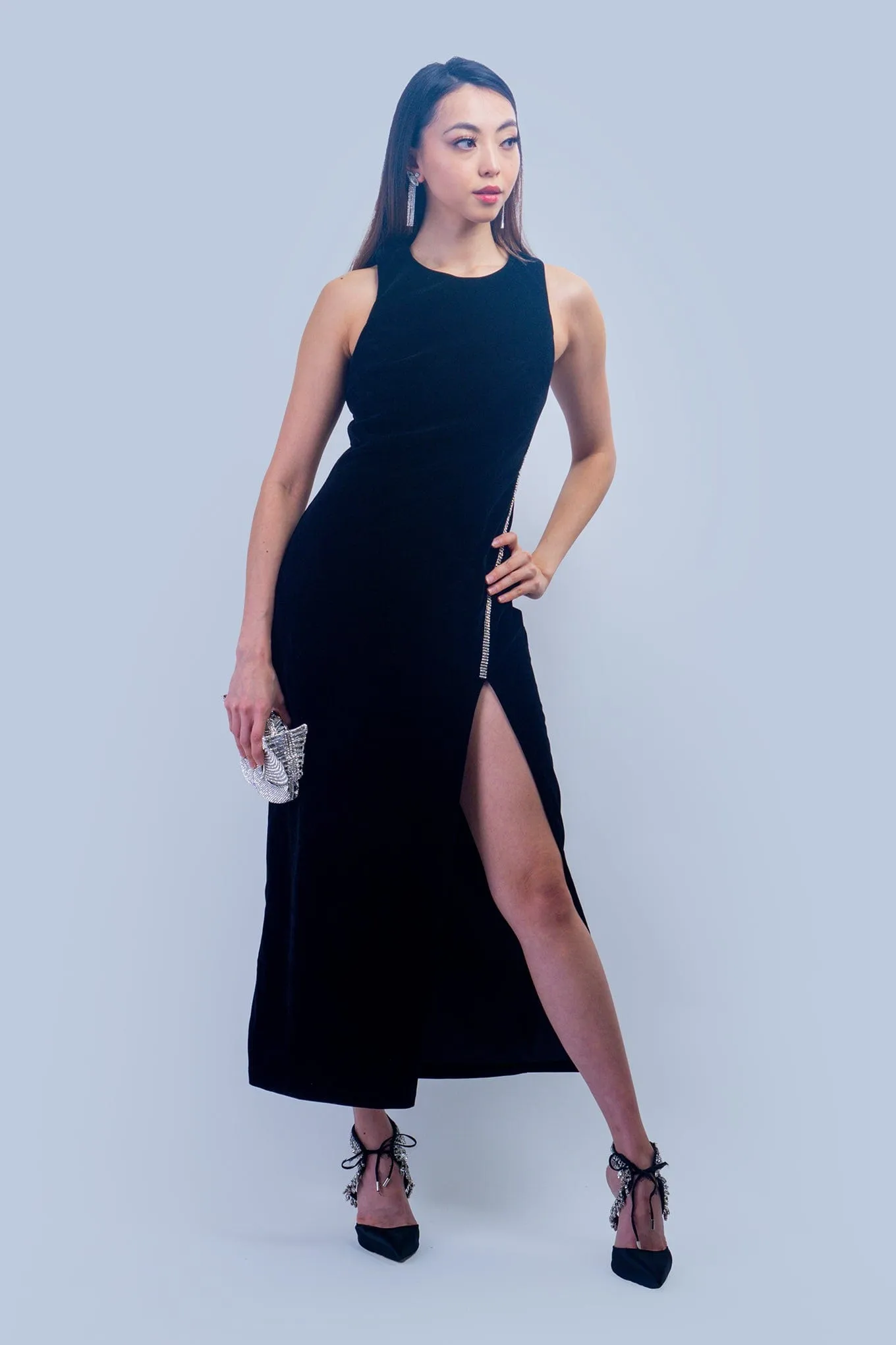 Black Jewel Trim Velvet Dress