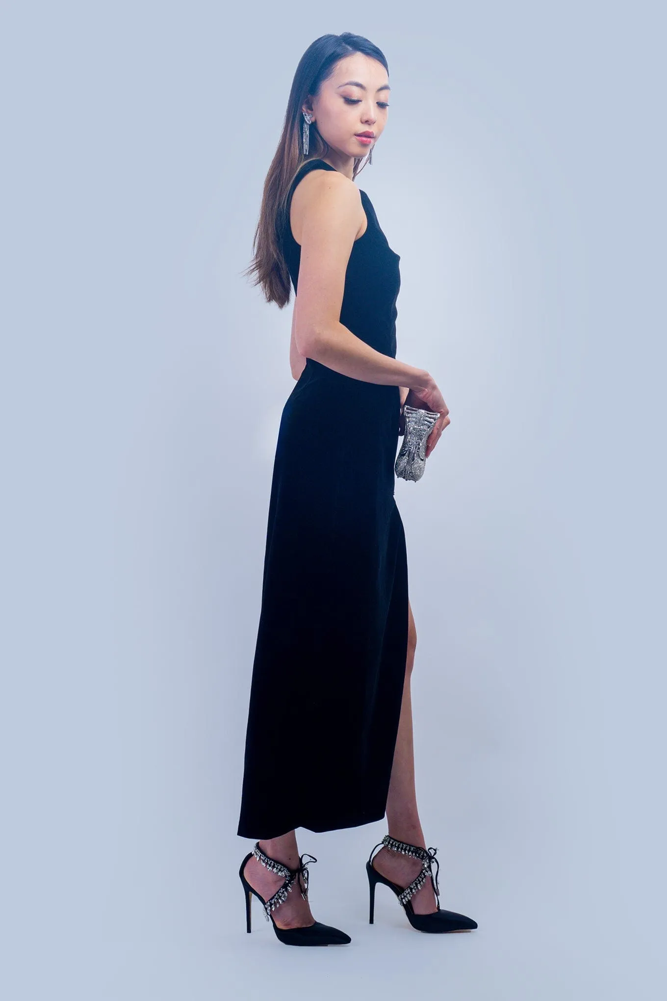 Black Jewel Trim Velvet Dress