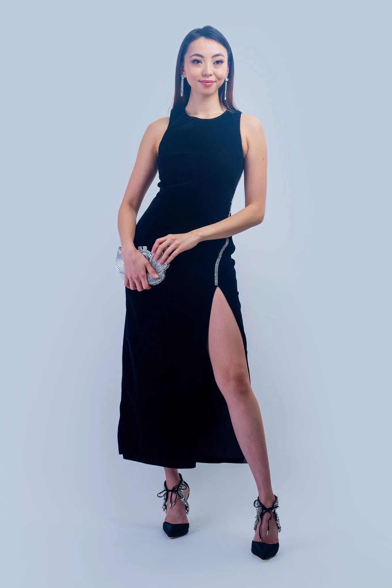 Black Jewel Trim Velvet Dress