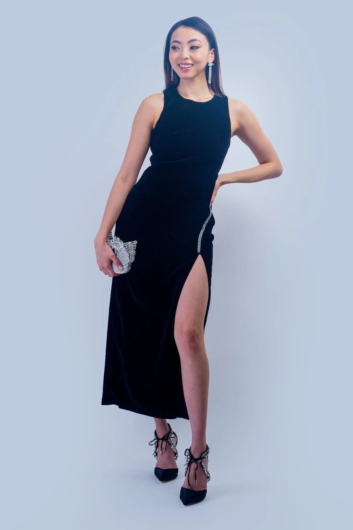 Black Jewel Trim Velvet Dress