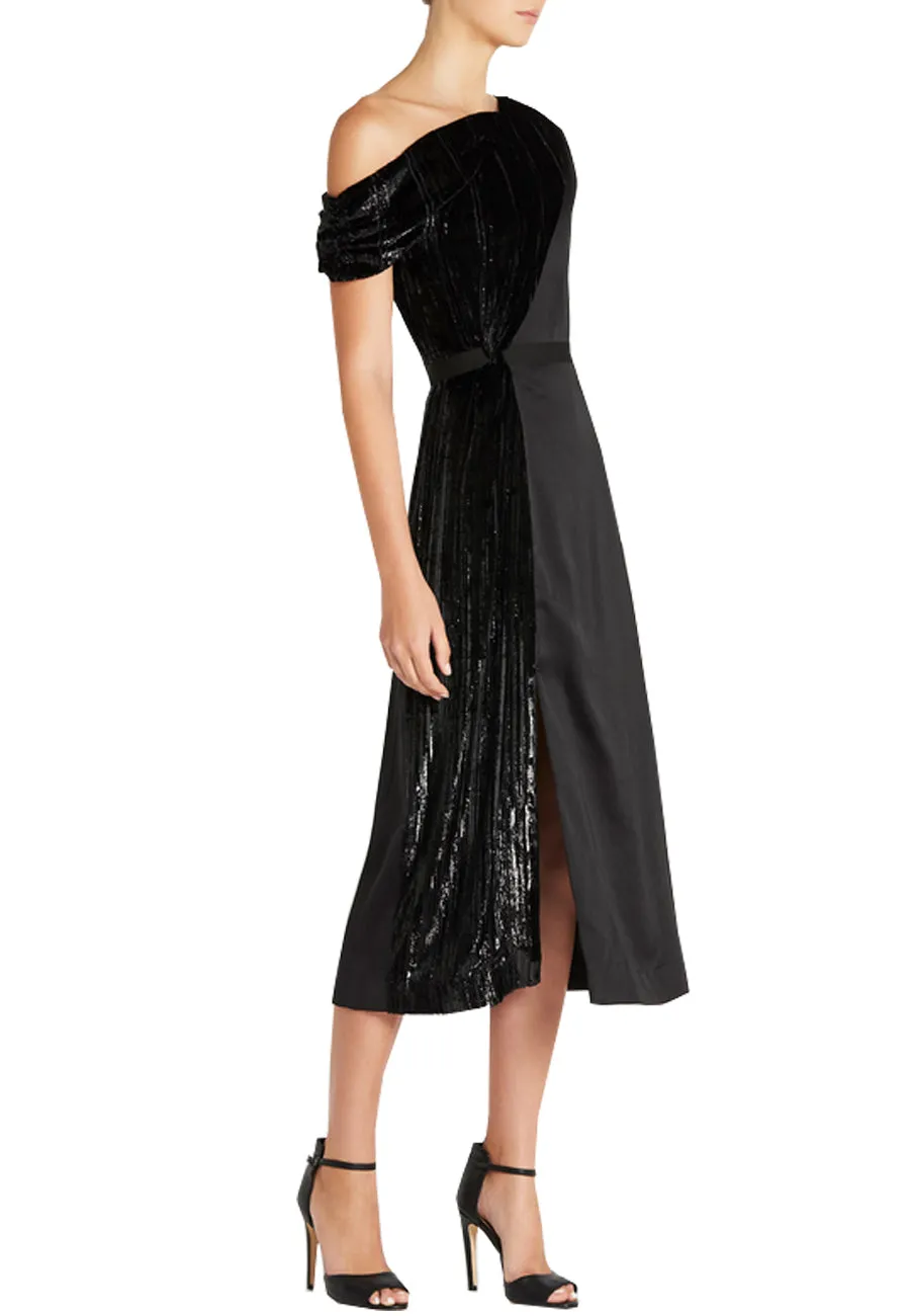 Black On & Off One Shoulder Lurex Midi Dress (UK 8)