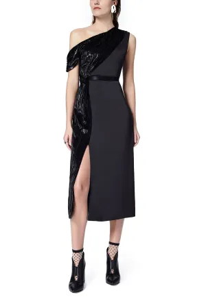 Black On & Off One Shoulder Lurex Midi Dress (UK 8)