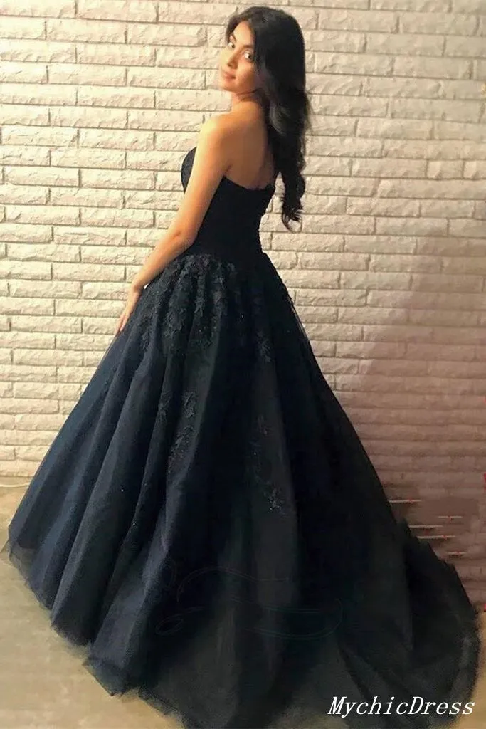 Black Prom Dresses 2025 A Line Strapless Long Lace Evening Dresses