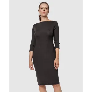 Boat Neck Casual Ribbed Midi Dress