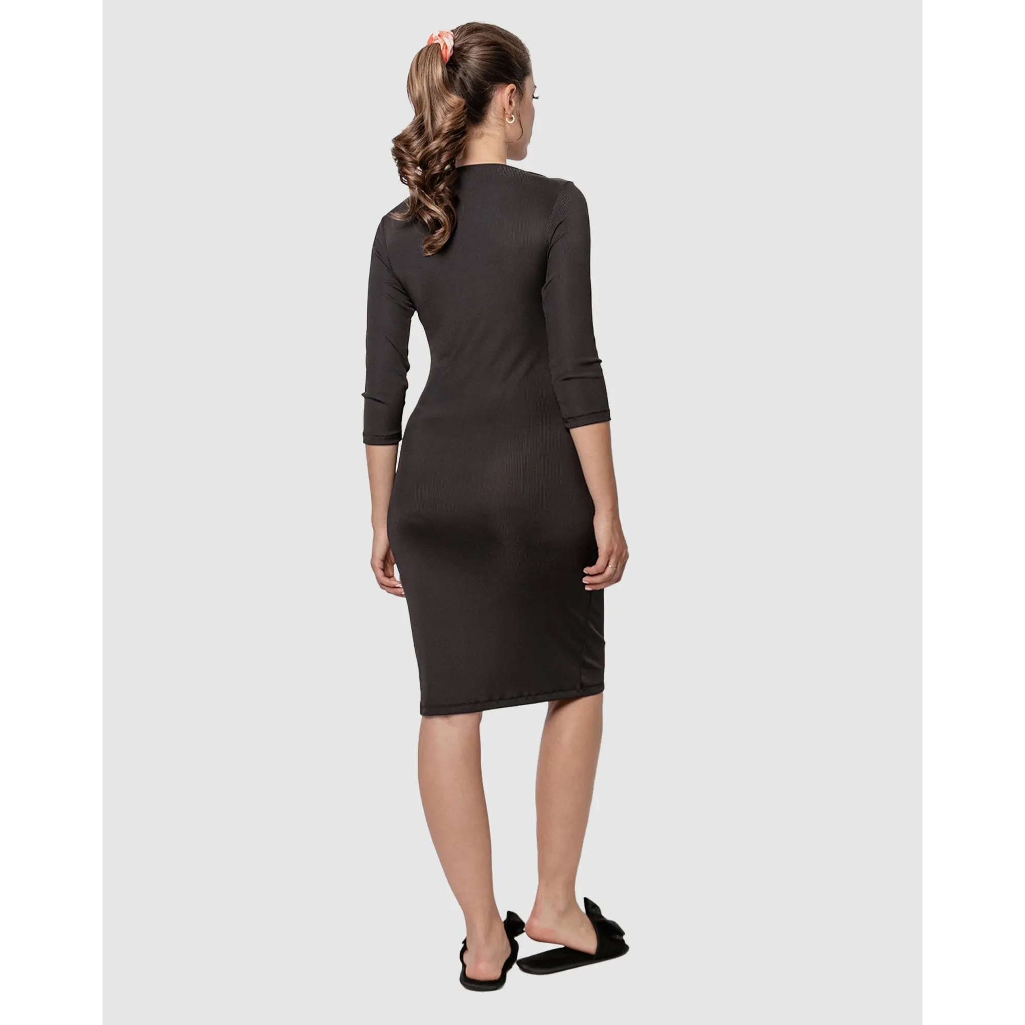 Boat Neck Casual Ribbed Midi Dress