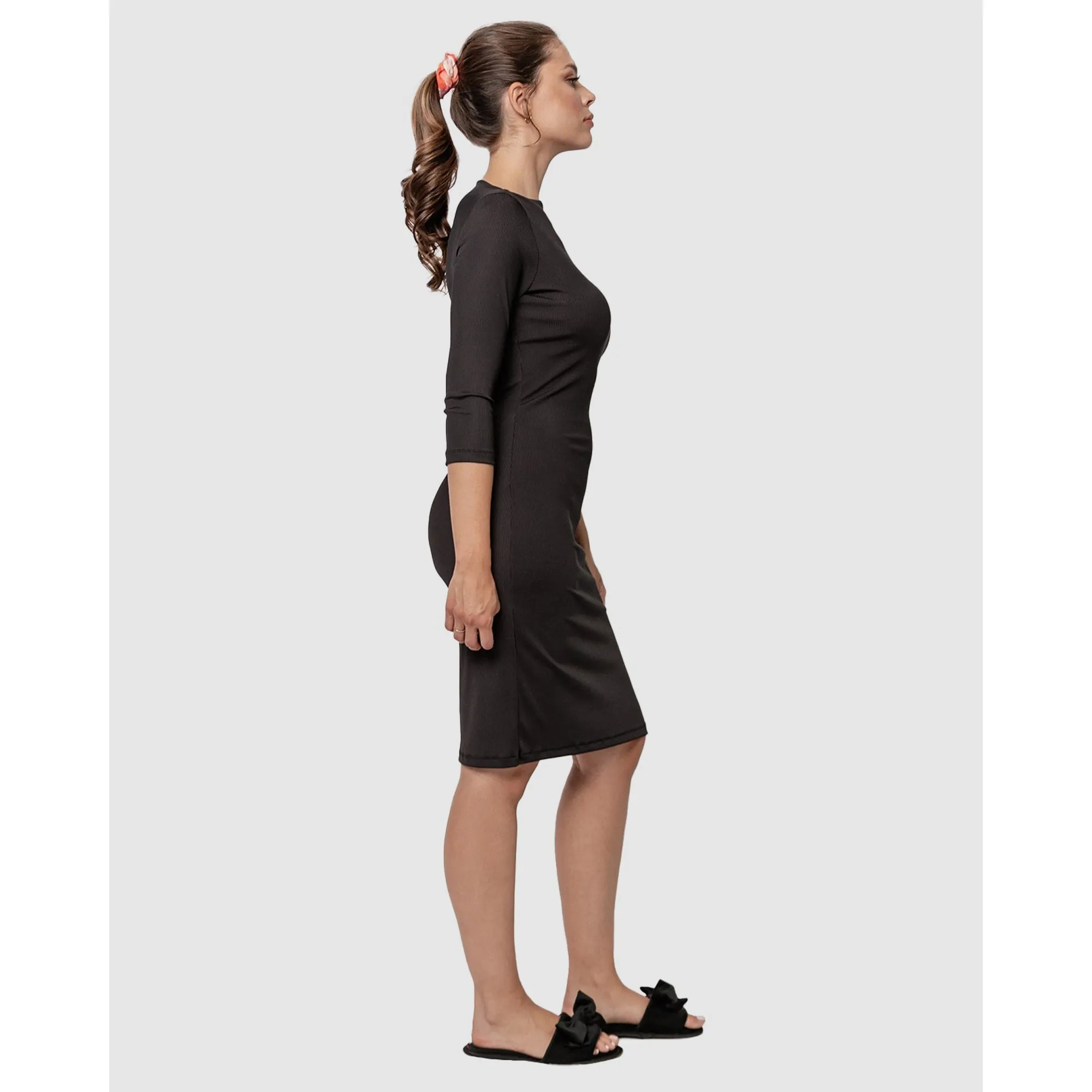 Boat Neck Casual Ribbed Midi Dress