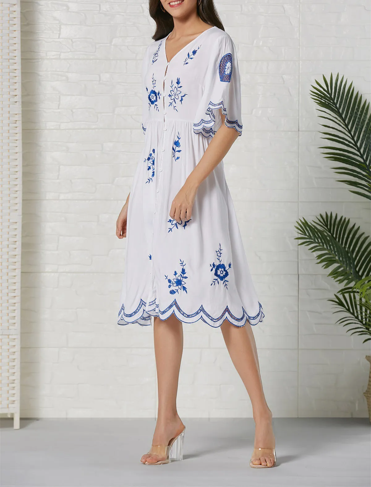 Bohemian Embroidered Midi Dress