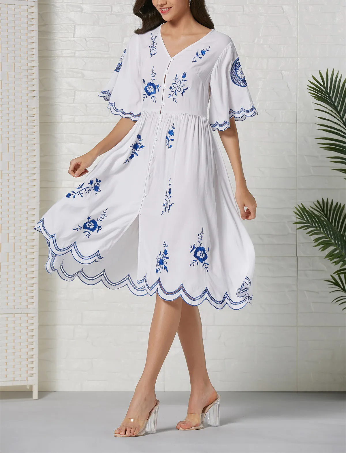 Bohemian Embroidered Midi Dress